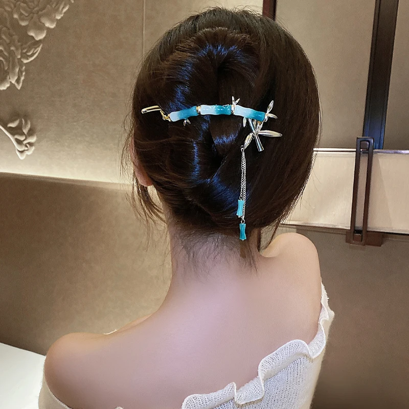 

VANIKA New Fashion Bamboo Tassel Hairpin Elegant Women's Girls Hair Fork Alloy Tassel Ponytail Clip Headdress Hair Accessories