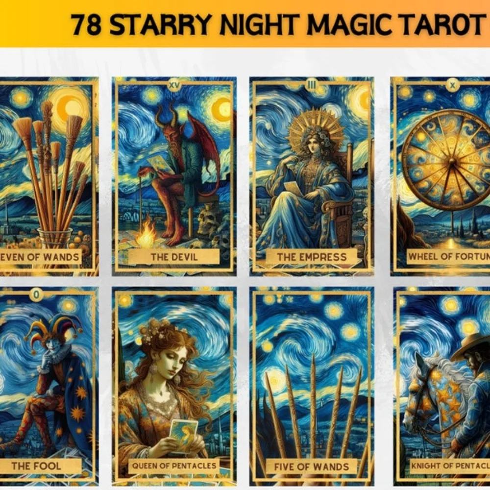 ไพ่ทาโรต์ธีม Starry Night Magic 78 ใบ 10.3 * 6 ซม. ขึ้นอยู่กับระบบ Rider Waite