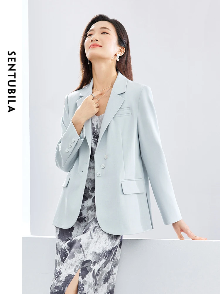 SENTUBILA Spring Split Blazer Office Lady Notched Coat 2024 Irregular Single Breasted Straight Suit Jacket Clothing 141X52861