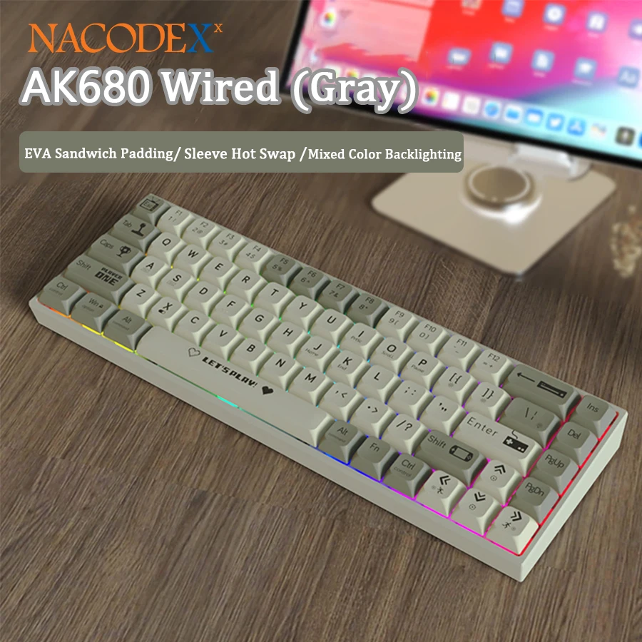 Ak680 68-Key Minimalist Mechanical Keyboard Lightweight and Ergonomic with RGB Lighting