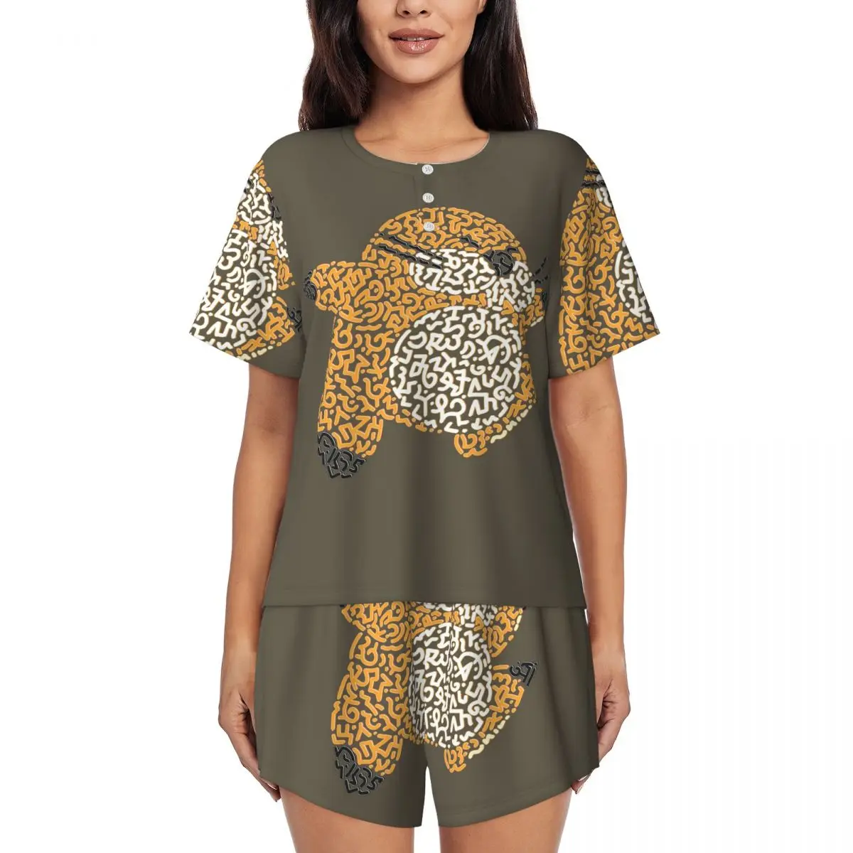 

Ночные рубашки Monty Mole с круглым вырезом и короткими рукавами для сна, женские свободные пижамные комплекты с короткими брюками