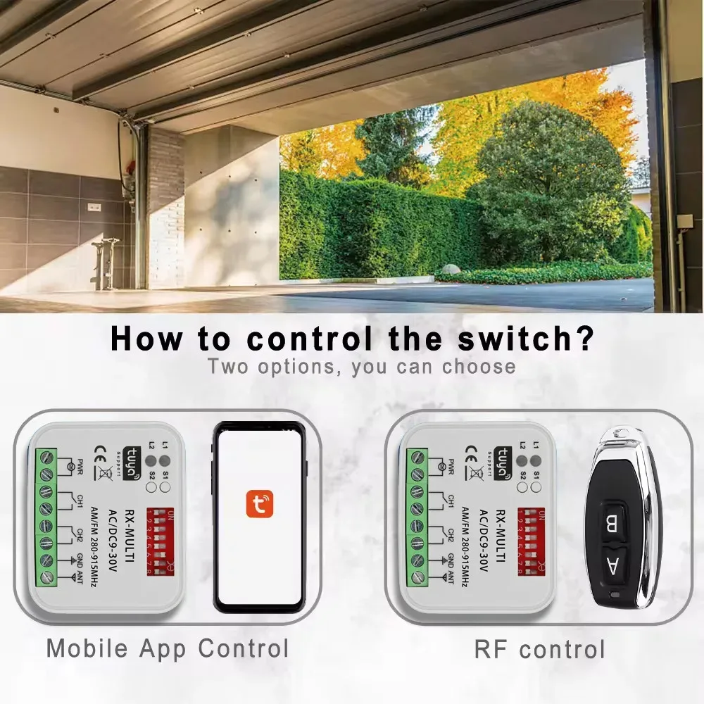 KEBIDU RX MULTI Tuya Smart Switch Module 300-868MHz 2CH 433MHz 868MHz Wifi Controller Garage / Gate Door Remote Control Receiver