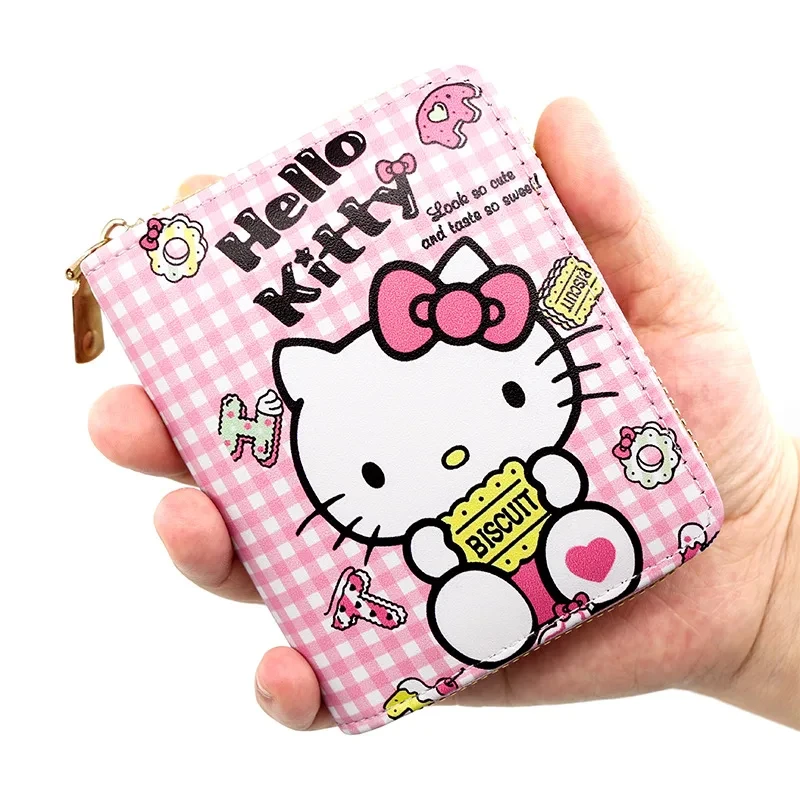 Sanrio sevimli cüzdan Hello Kitty bozuk para cüzdanı Kawaii deri kartlık kadın Pu rahat para kart çantası çocuklar için doğum günü hediyesi kızlar