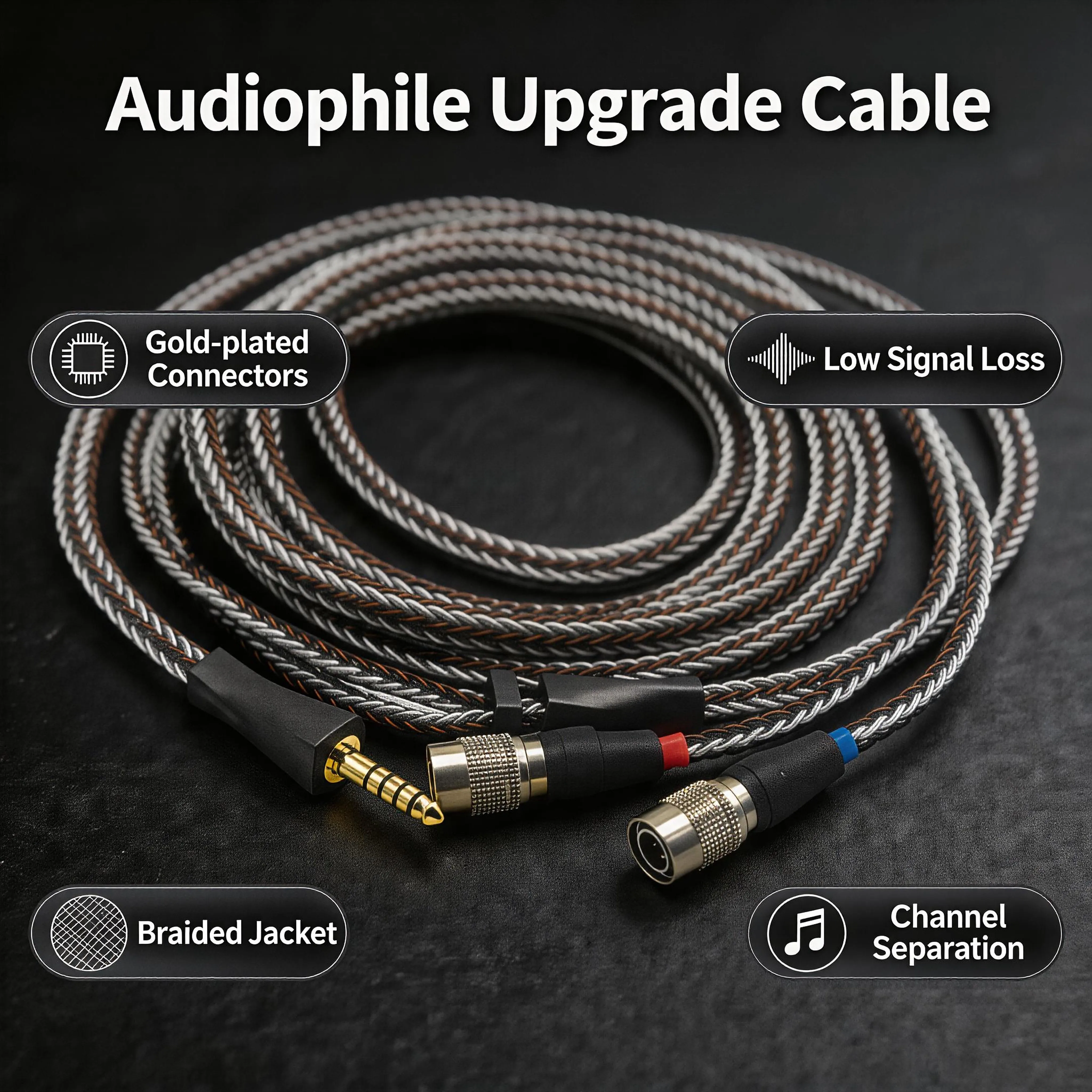 16 Core Single Crystal Copper and Pure Silver Headphones Upgrade Cable For Dan Clark Audio Mr Speakers Ether Alpha Dog Prime