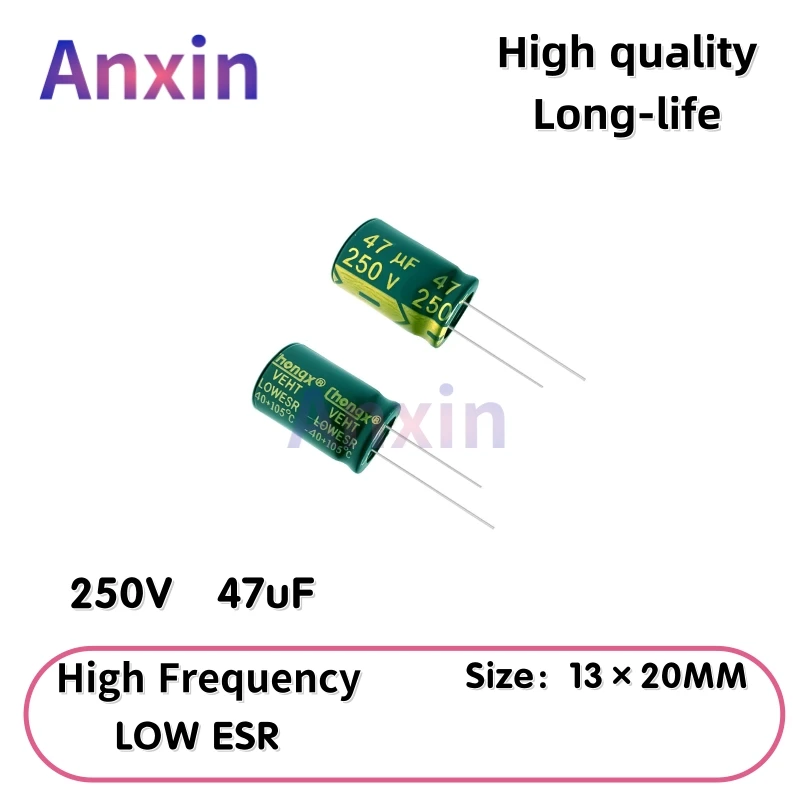 

10PCS 250V47uF Aluminum Capacitor, High Frequency Low ESR 105°C Radial for Power Supply Long-life 13×20MM
