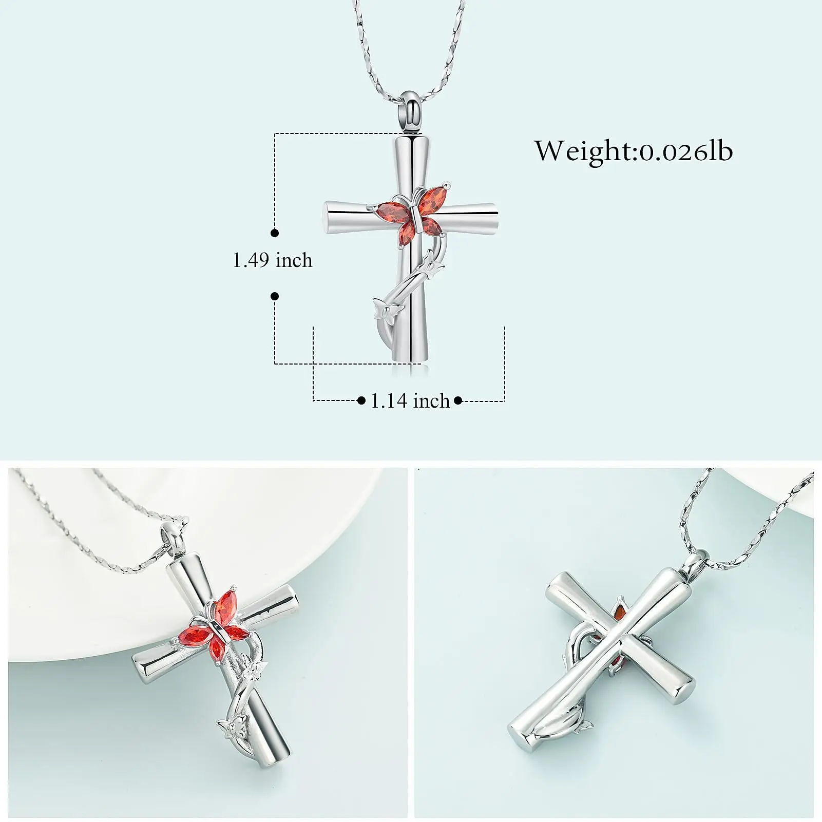 Butterfly Cross Urn Necklace Cremation Jewelry for Ashes Stainless Steel Memorial Pendant Funeral Keepsake Gift for Women Girl