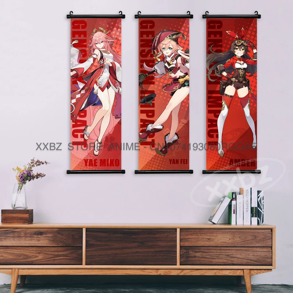 Genshin Impact Scrolls Bilder Spiel Charakter Poster Wandkunst Hu Tao Home Decor Kamizato Ayato Hängende Malerei Weihnachtsgeschenke – Detail 4