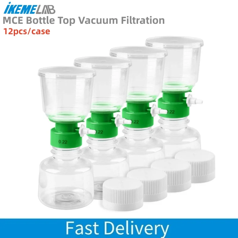 IKEME 12pcs Disposable Vacuum Filter 150/250/500/1000ml Lab Vacuum Pump Plastic Sterile MCE Membrane Bottle Top Filter 0.22um