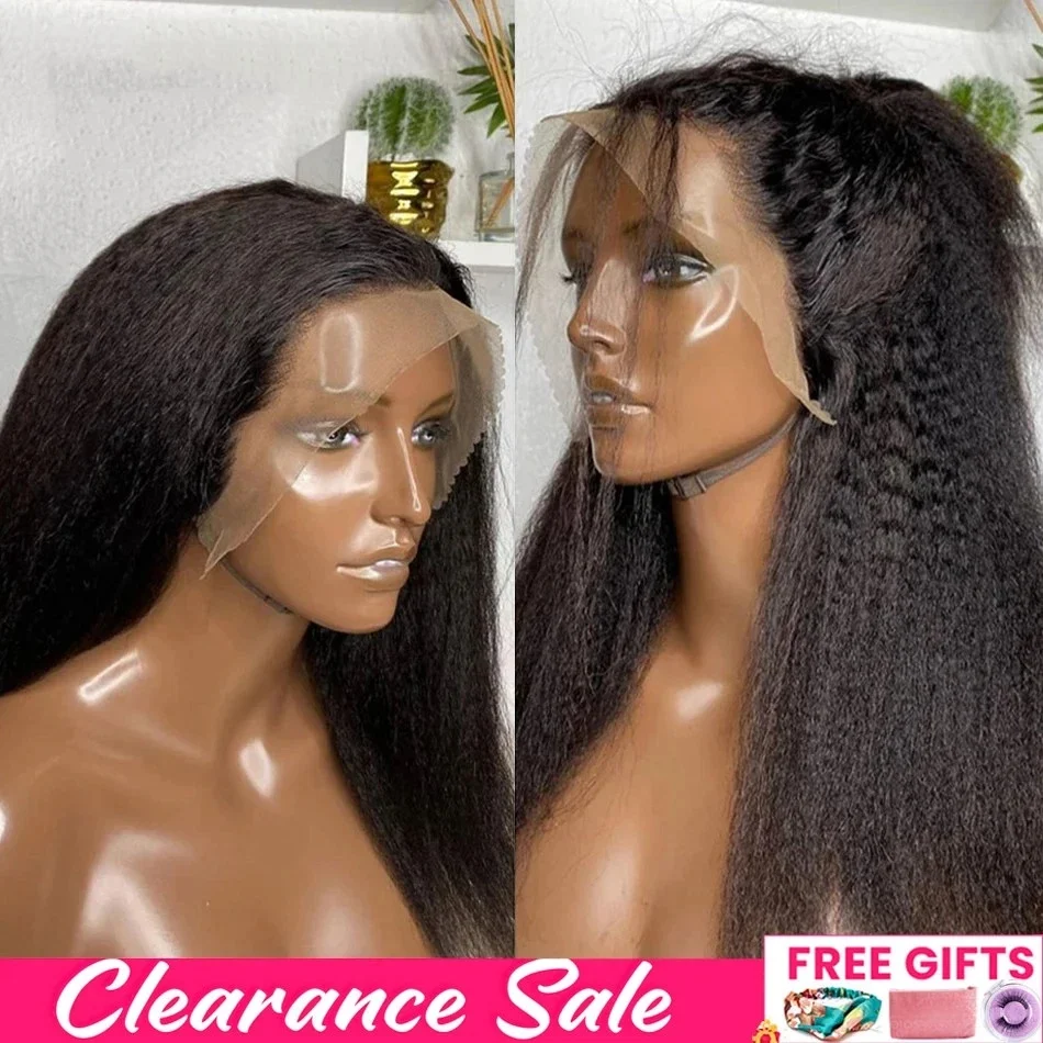 Yaki brasileiro em linha reta 13x4 hd frente do laço peruca de cabelo humano kinky em linha reta sem cola peruca frontal do laço cabelo humano 4x4 para as mulheres remy