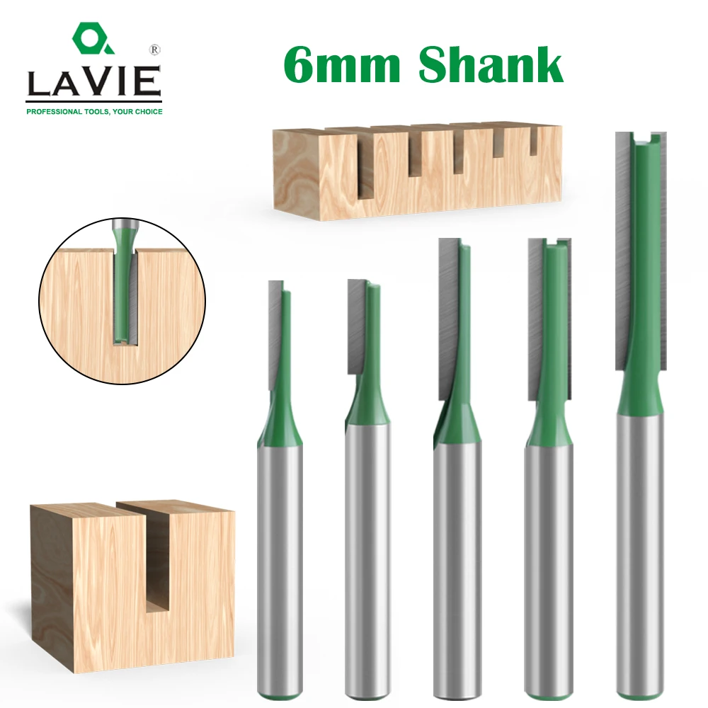 LAVIE 1pc 6mm Shank Straight Bit Tungsten Carbide Single Double Flute Router Bit Wood Milling Cutter For Woodwork Tool MC06020