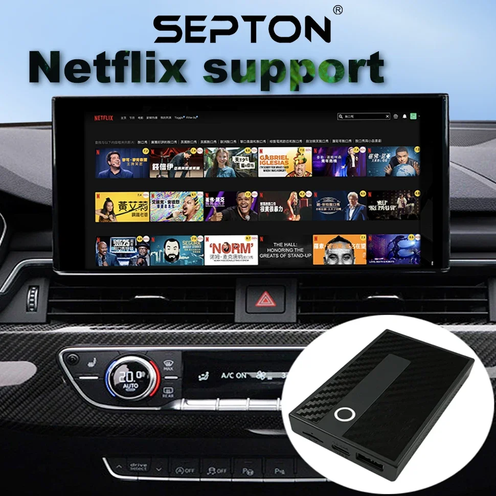 SPTON cableado a inalámbrico Carplay Ai Box inalámbrico CarPlay Android Auto adaptador accesorios de coche compatible con Netflix YouTube