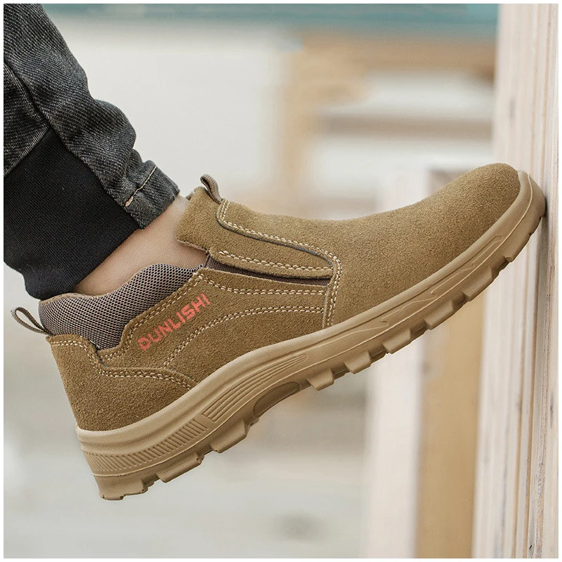 mens fashion steel toe cap working safety shoes slip-on cow suede leather welding boots worker insulated sneakers safe footwear