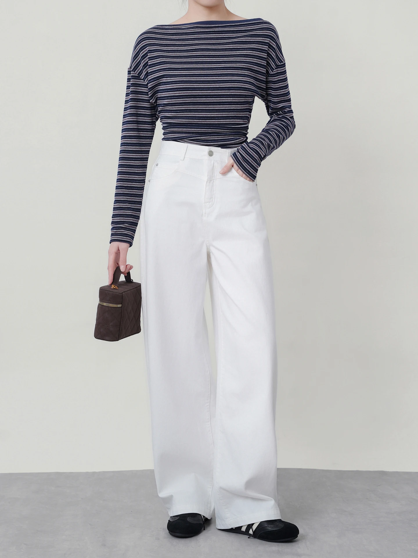 

High Waist Wide Leg Loose Fit White Jeans Ele Personali Women's Winter Faion Casual Sle Slimming Trousers