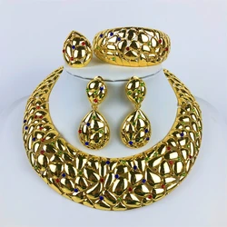 ESALE High Quality Dubai Gold Plated Jewelry Set For Women Luxury Design Necklace Earrings Bracelet Ring For Weeding Party Gift