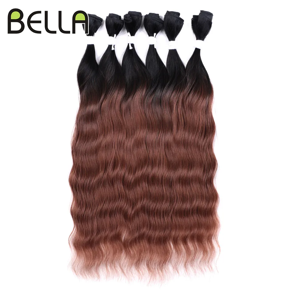 Bella 20 inch Loose Water Wave Hair Bundles 6Pcs Synthetic Hair Extensions Ombre Brown Body Wave High Temperature Fiber Hair