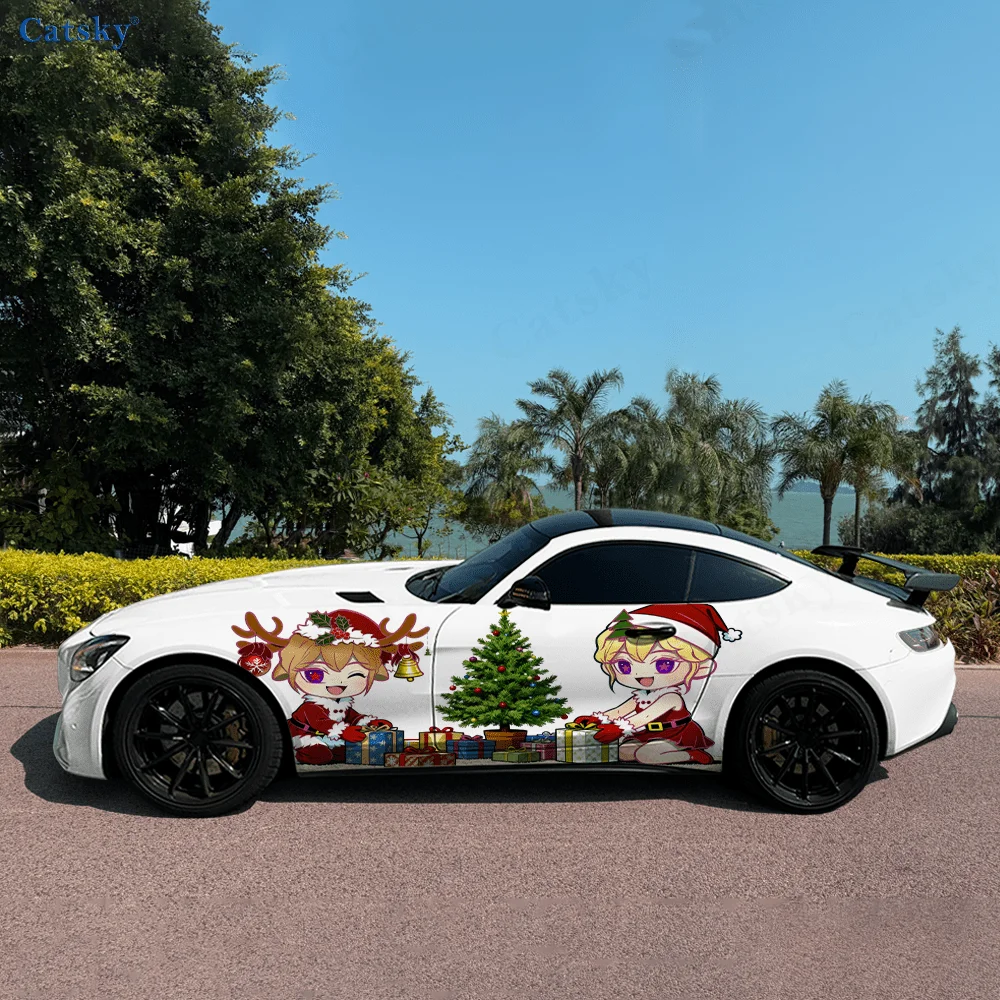 

Рождественская елка для девочек с героями мультфильмов, автомобильные виниловые наклейки, самоклеящаяся наклейка из ПВХ, подходит для грузовиков, внедорожников, декор, автоаксессуары, подарок