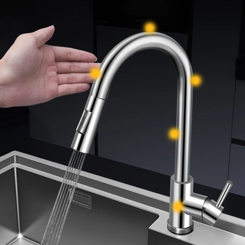 Brushed Nickel Touch Kitchen Mixer Tap Handfree Hot Cold Pull Out Kitchen Sink Mixer Faucet Smart Sensor Touch Kitchen Faucets