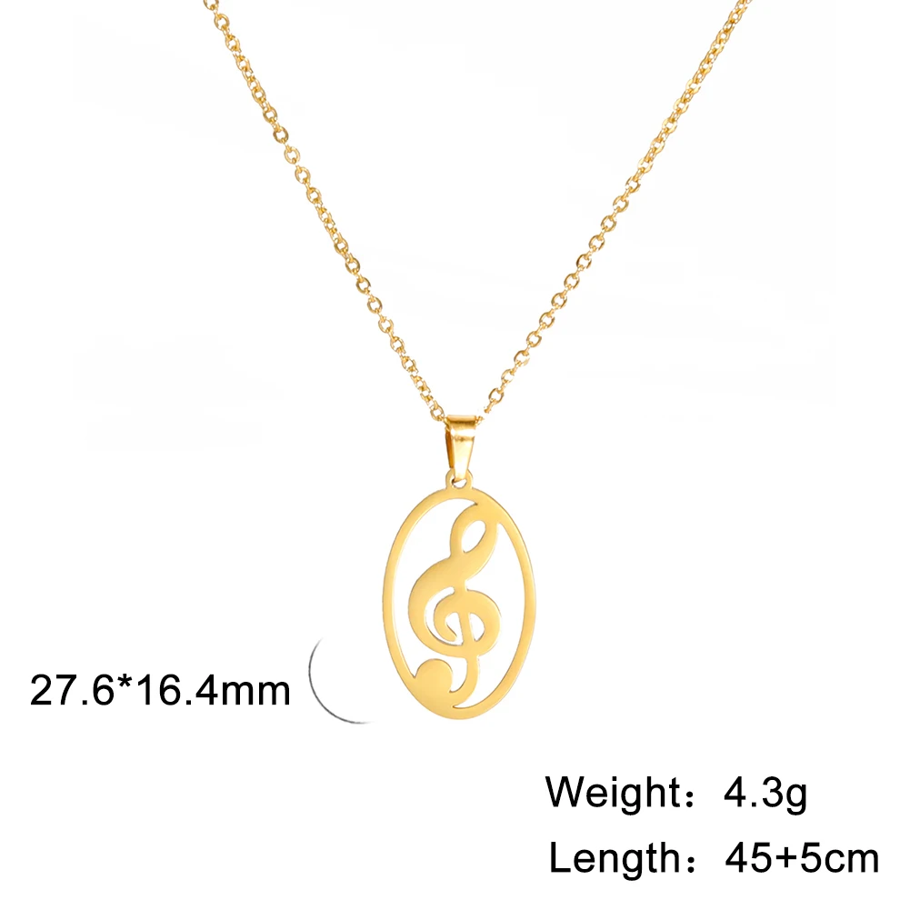 Heart Music Note Treble Necklace Gift For Girl Woman Men Kid Child Musical Symbol G Clef Chain Stainless Steel Pendant Jewelry