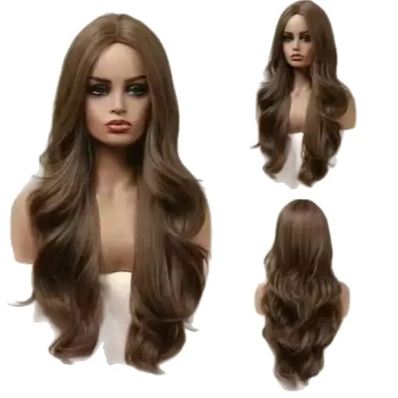 วิกผมยาวหยิกสีสันสดใสสำหรับผู้หญิง ทรงผมยาวหยิกแบบมีลอนคลื่น เหมาะสำหรับงานเลี้ยง งานเต้นรำ หรืองานราตรี พร้อมหน้าม้าแสกกลาง
