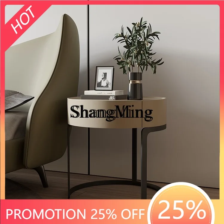 

FG Minimalist Solid Wood Lacquer Bedside Table Light Luxury Bedroom Cream Style Bedside Cabinet Creative Round Storage Cabinet