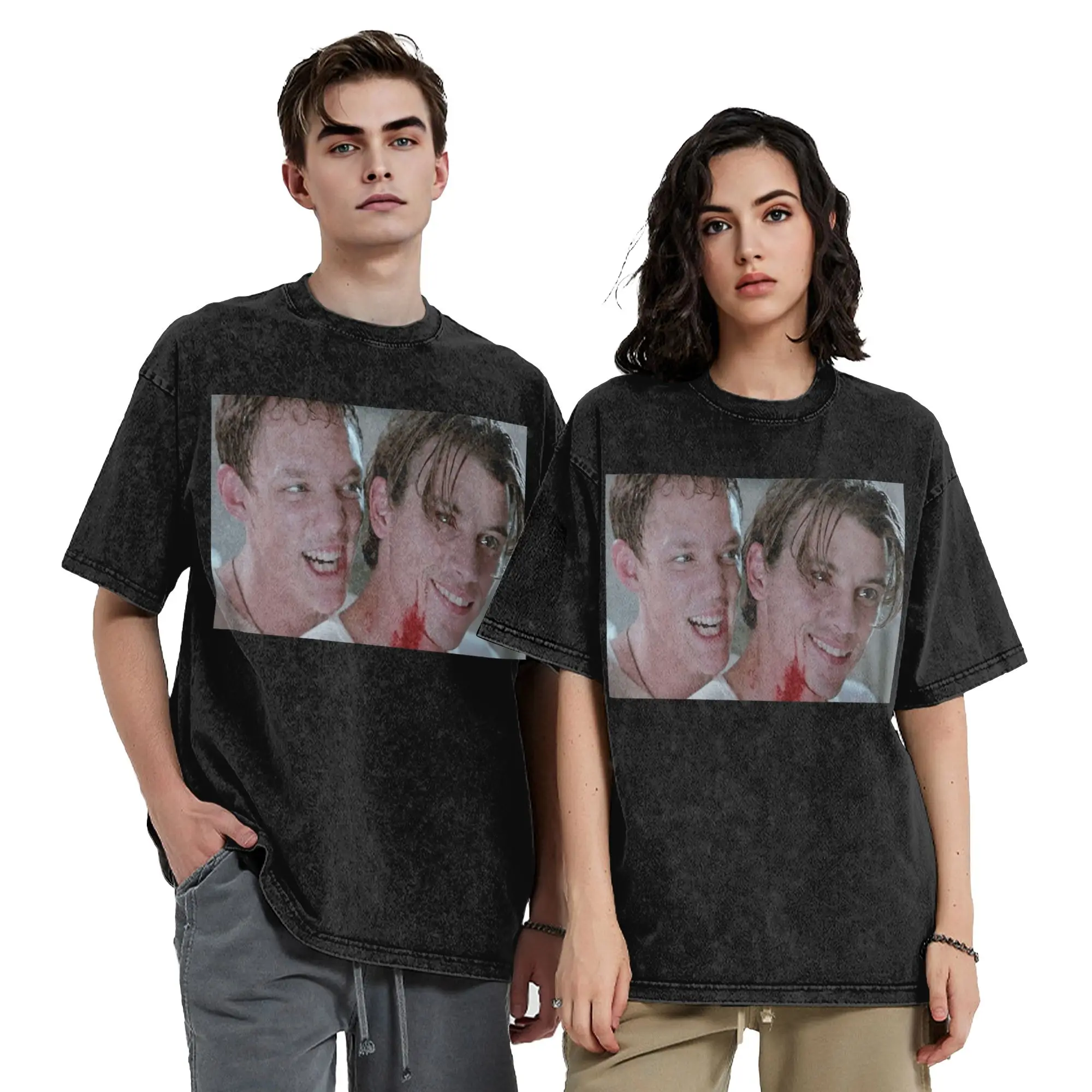 Scream horror movie billy and stu T Shirt Hip Hop Washed Cotton Harajuku T-Shirt  Vintage Men Women Tops Streetwear Summer Tees