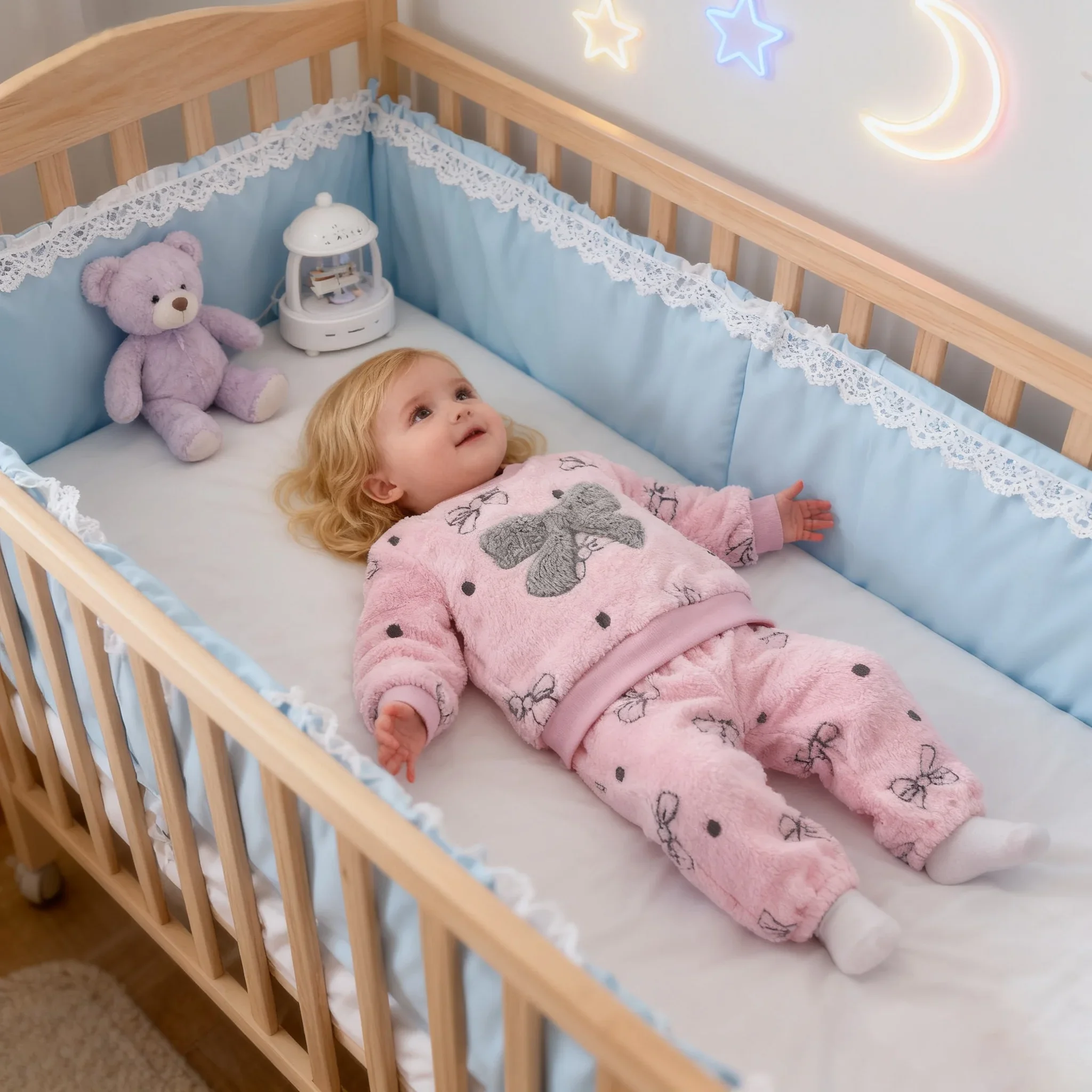 Lässiges zweiteiliges Set für Babymädchen: Oberteil mit Rundhalsausschnitt, langen Ärmeln und Schleifenmuster sowie lange Hose, ideal für Herbst- und Winterkleidung. – Detail 2