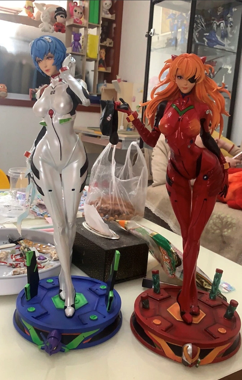 46cm GK Neon Genesis Evangelion Anime Figure Rei Ayanami Asuka Action Figures Tight Leather Sexy Girl PVC Collection Model Toys