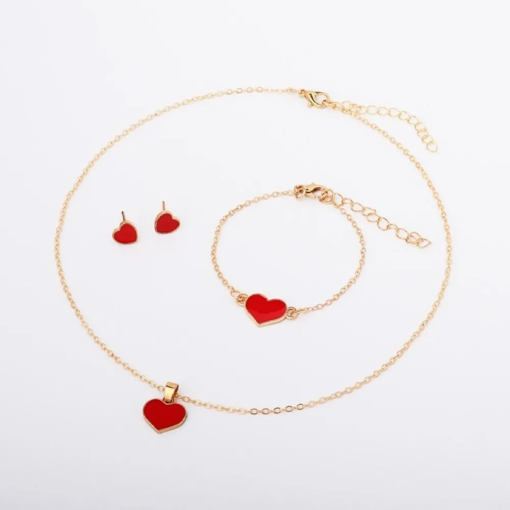 Elegance Style Butterfly Jewelry Set Minimalist Dripping Oil Heart Necklace Ring Set Artistic Design Creative
