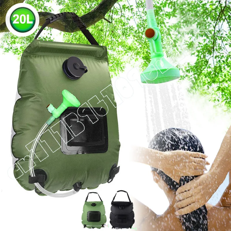 20L Bath Bag Solar Heat Absorption Army Green 5 Gallon Shower Outdoor Camping Bath Water Bag Toilet