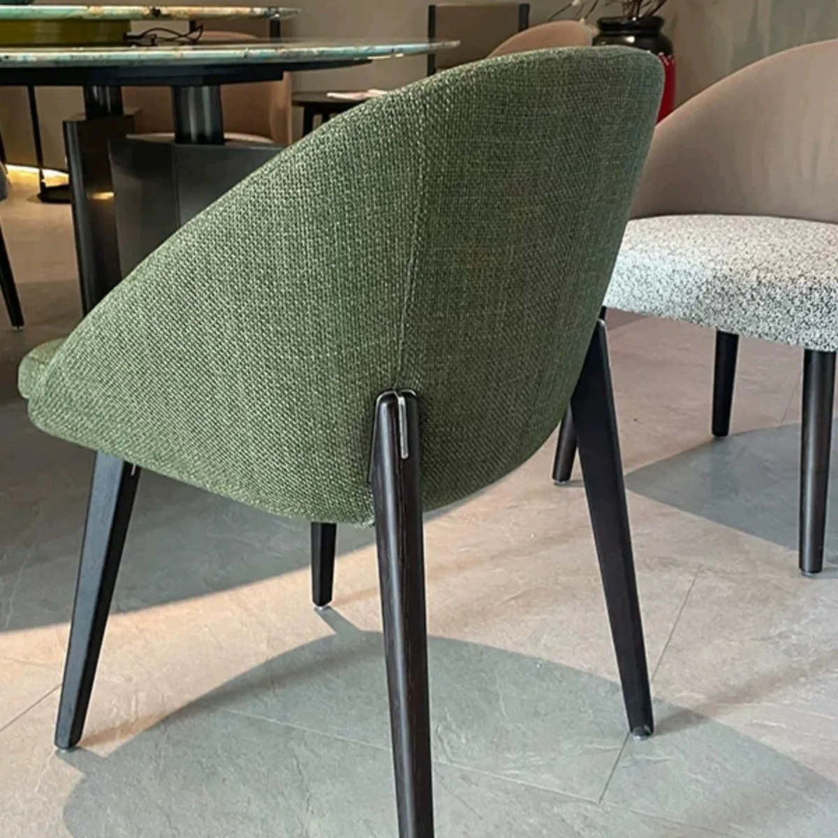 Chair, household, leisure, coffee, fabric, white wax solid wood, Italian style