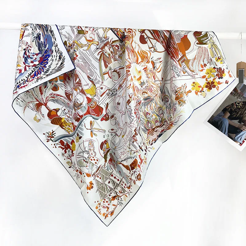 

Large Square 100% Silk Head Scarves Hijab for Hair Wrapping Womens Top Grade Silk Shawl Cape Poncho 100x100CM 2 Sides Printing