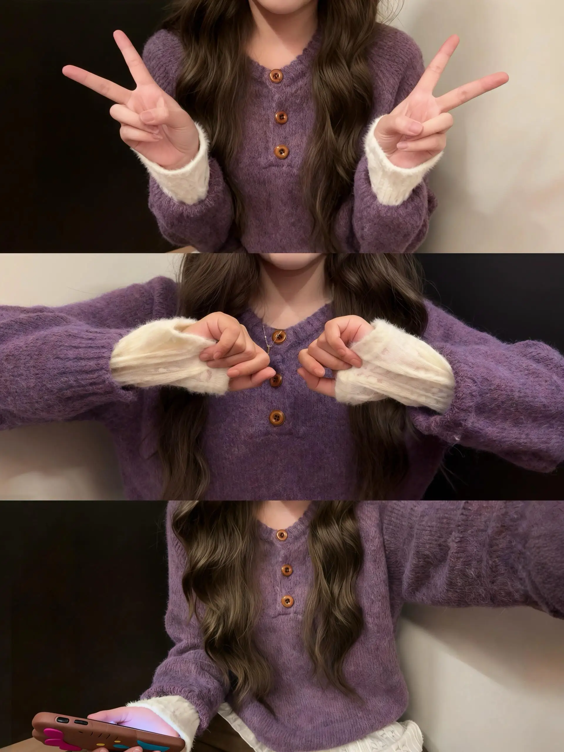 

Purple Soft Cozy round Ne Knitted Sweater Women's Loose Lazy Sle Autumn Winter Korean Aosphere Trendy Top