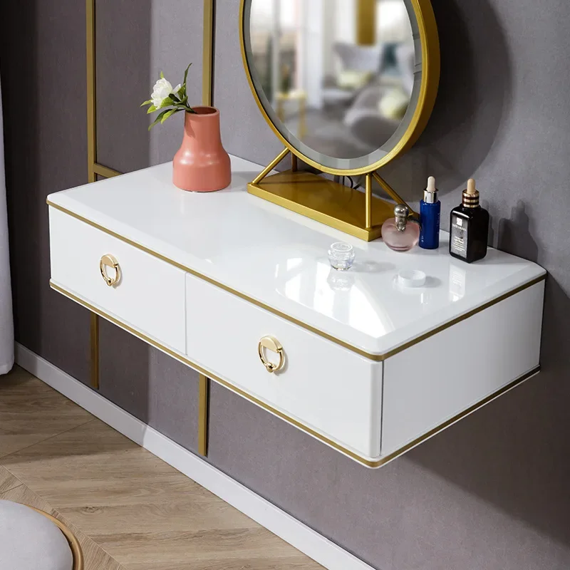 Solid wood wall-mounted suspended hanging dressing table storage cabinet integrated