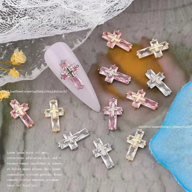 5Pcs Luxury Cross Design Nail Art Charms Jewelry 13x8mm Cross Nail Art Design 3D Strass For Nail Art Accessories 2 Colors