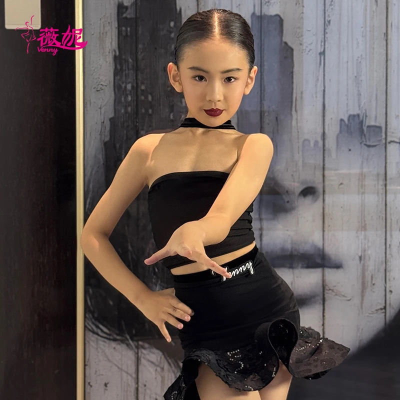 

Venny Style Latin Dance Wear Girls Practice Set: Off-Shoulder Top & Skirt Stylish Ballroom Dance Costume for Kids