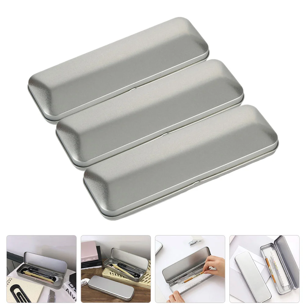 

3 Pcs Pencil Case Tinplate Stationery Box Student Multifunctional Organizer Supplies