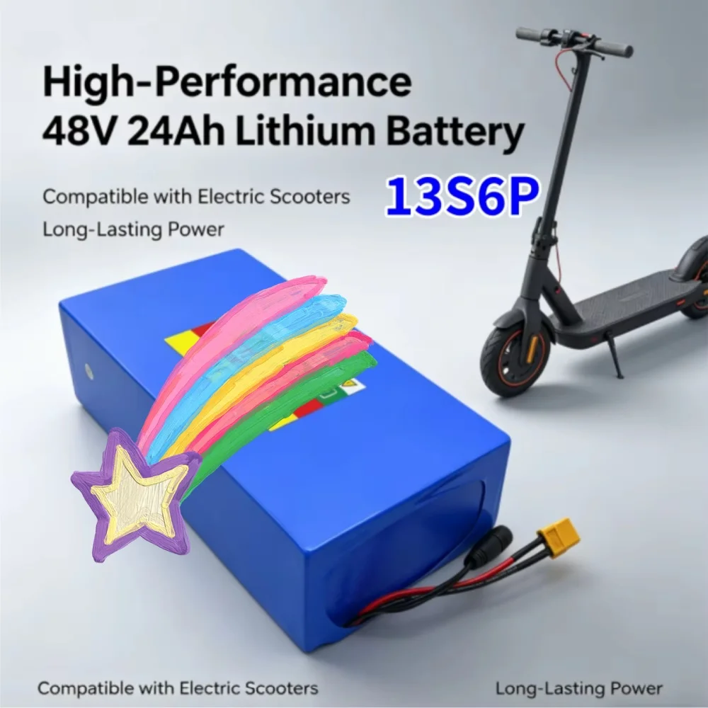 

48V 24Ah 2000W High Capacity Lithium-ion Battery Pack for Electric Scooter with BMS 13S6P Configuration 24000mAh 54.