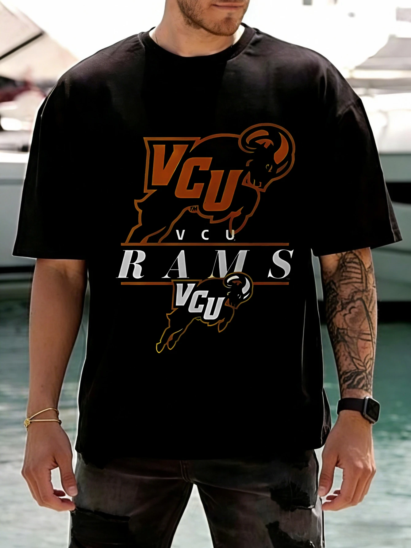 

Mens Short Sleeve Cotton VCU Rams Retro Graphic Printed T Shirt Regular Fit Summer Casual Tee for Men