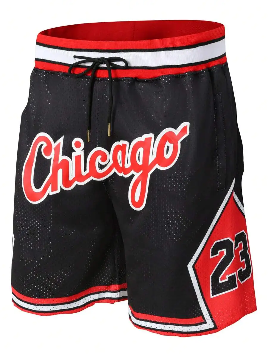 

Mens Black Chicago Basketball Shorts With Number 23 Embroidered Casual Sport Wear