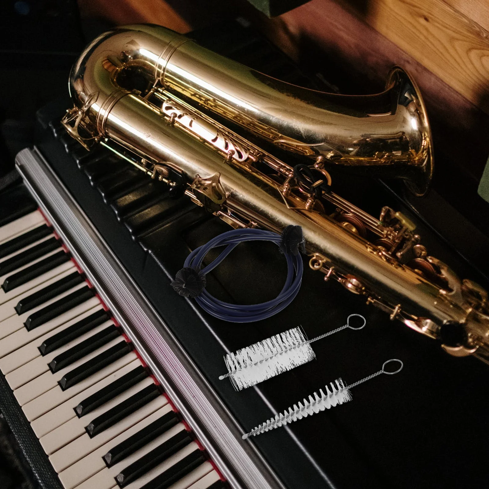 مجموعة واحدة من ملحقات البوق، فرشاة مدببة باللون الأزرق الداكن، مجموعة تنظيف البوق الصديقة للبيئة، فرشاة مدببة