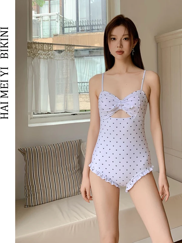 Hamiyi New Vintage One-Piece Swimsuit Women's Slimming Small Chest Student Hot Springs Swimsuit Simple Style Fixed Chest Pad ...