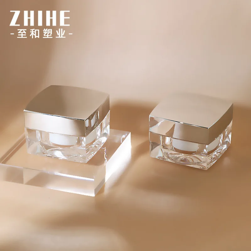 15g Acrylic Square Cream Jars with Silver Lid, Transparent Empty Face Cream Pots, Refillable Cosmetic Containers for DIY