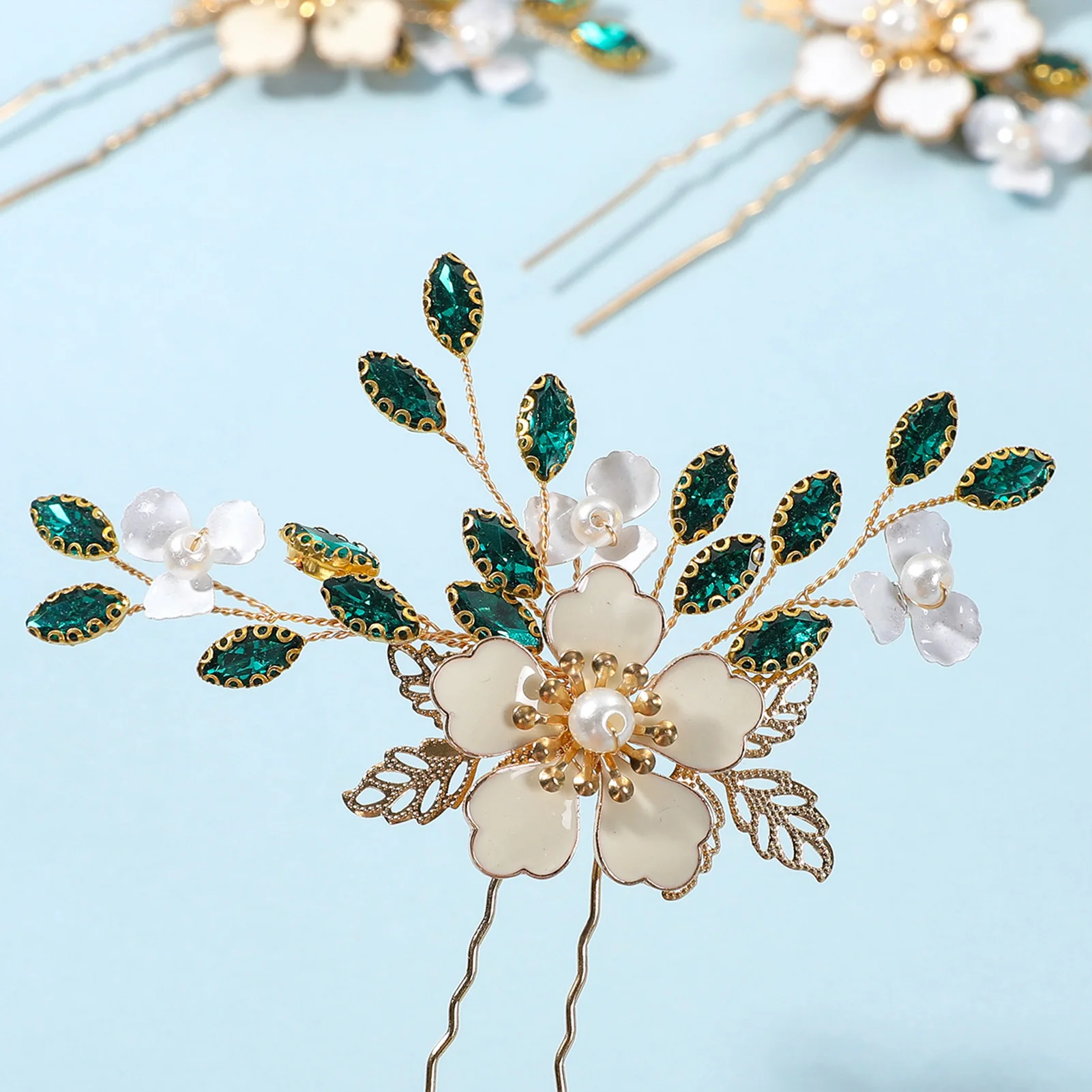 ブライダルウェディングクリスタルパールフラワーヘアピン手作りヘッドピース花嫁の頭飾りブライダルヘアジュエリーヘアアクセサリーギフト