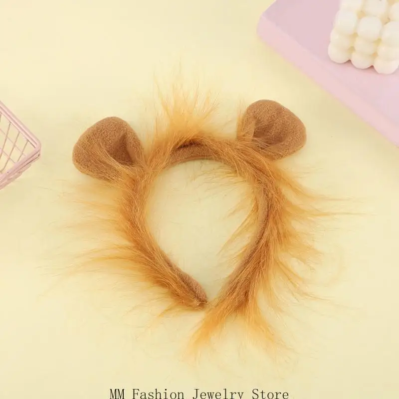 D0ub Lions Kostuumset Animal Fancy Dress -kostuumkit, Lions Ears Hoofdband en Tail Set Halloween Cosplay Party Decorations