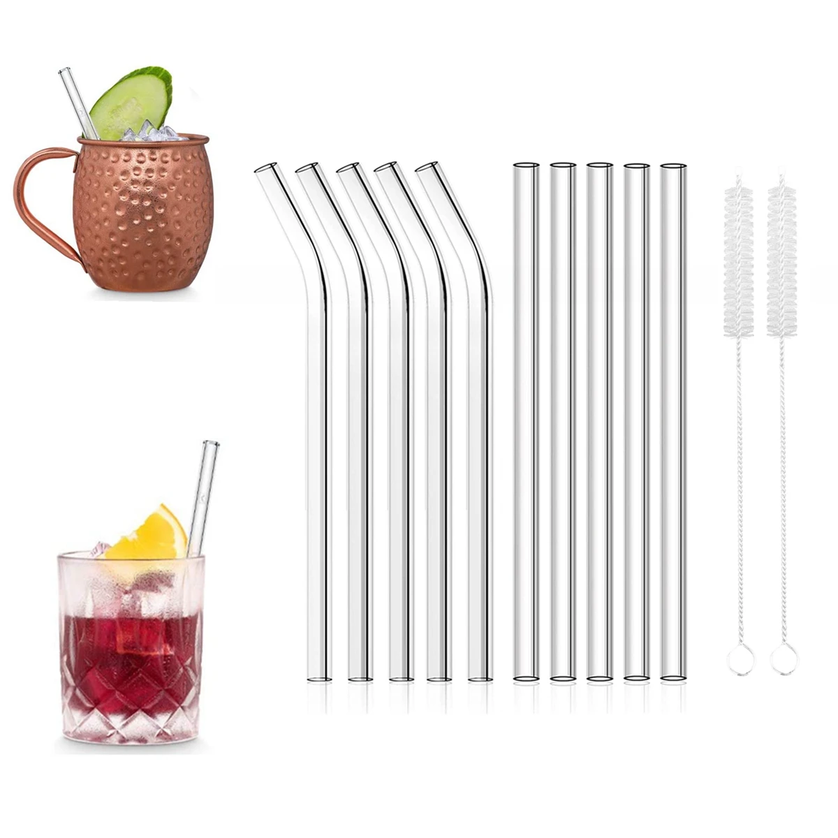 

10pcs Short Glass Straws Reusable Drinking Straws with Cleaning Brush Eco-Friendly Cocktail Straws for Smoothies Dishwasher Safe