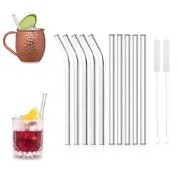 10pcs Short Glass Straws Reusable Drinking Straws with Cleaning Brush Eco-Friendly Cocktail Straws for Smoothies Dishwasher Safe