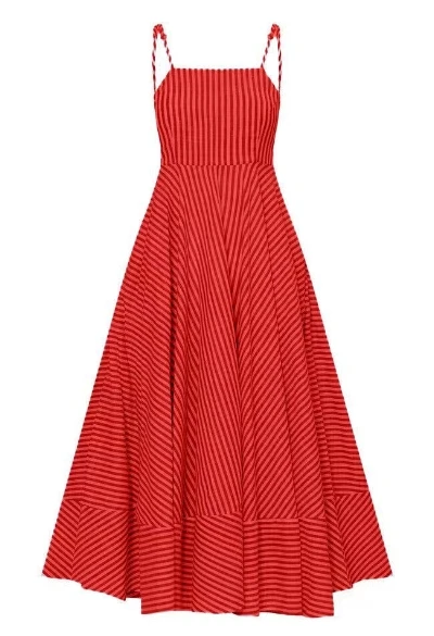 Dresses 2024 Summer New Stripe Casual Sling Sleeveless Pleated Skirt High Waist Zipper Vacation Midi Dresses for Women