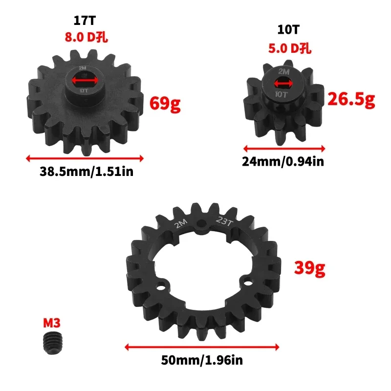 Engranaje recto principal de Metal 23T 10T 17T piñón 6449 para coche RC Trxs 1/5 x-maxx 1/10 e-revo 2,0