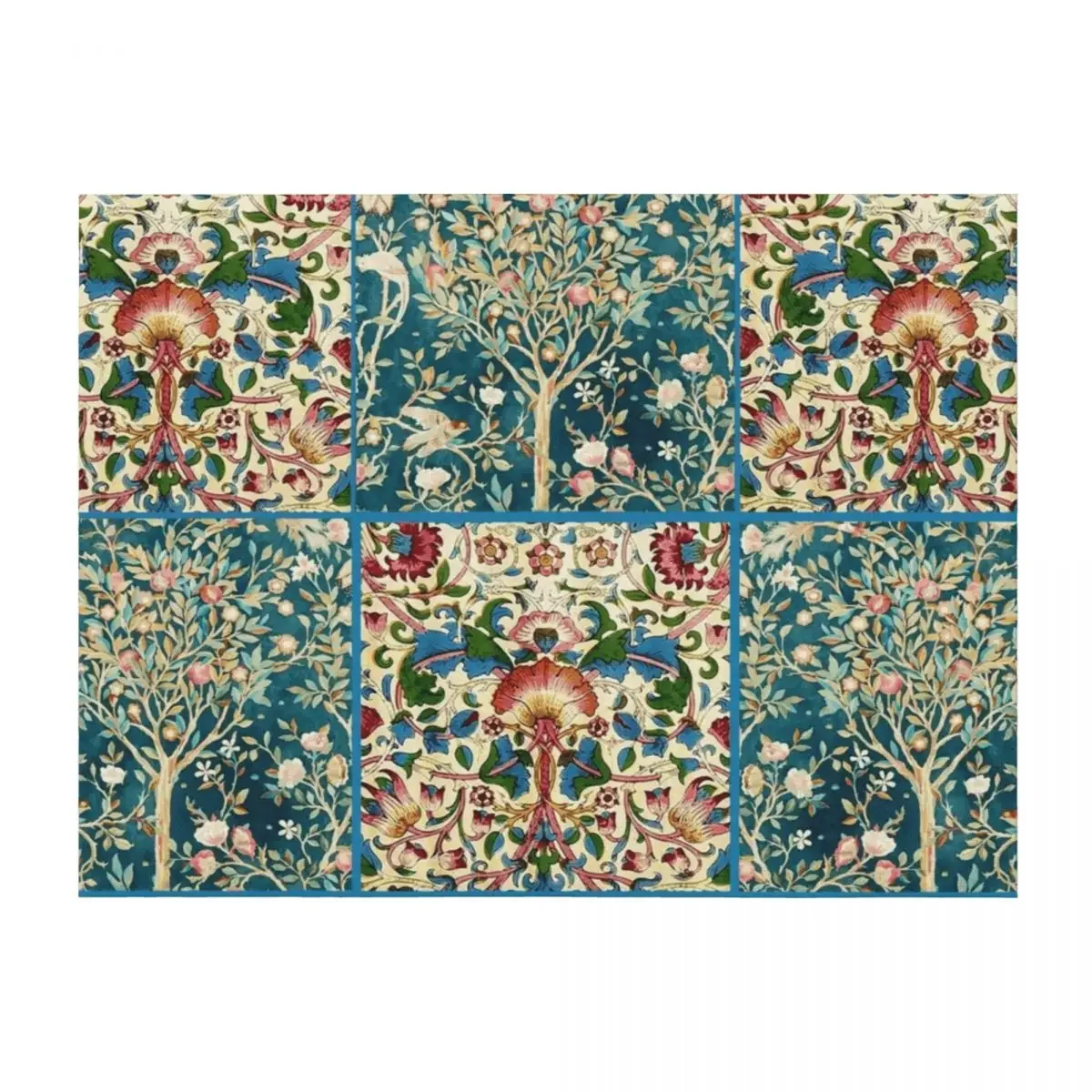 

POMEGRANATE TREE BIRDS, FLOWERS, GREEN LEAVES Art Nouveau Floral Tiles Throw Blanket Soft Big Cute Blankets