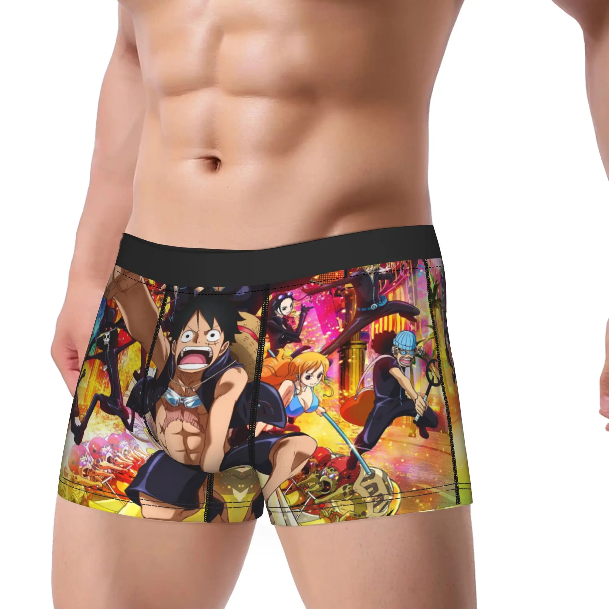 Man Boxer Briefs Shorts Panties Japanese Anime  Breathable Underwear One Piece Japan Manga Male Humor Plus Size Underpants